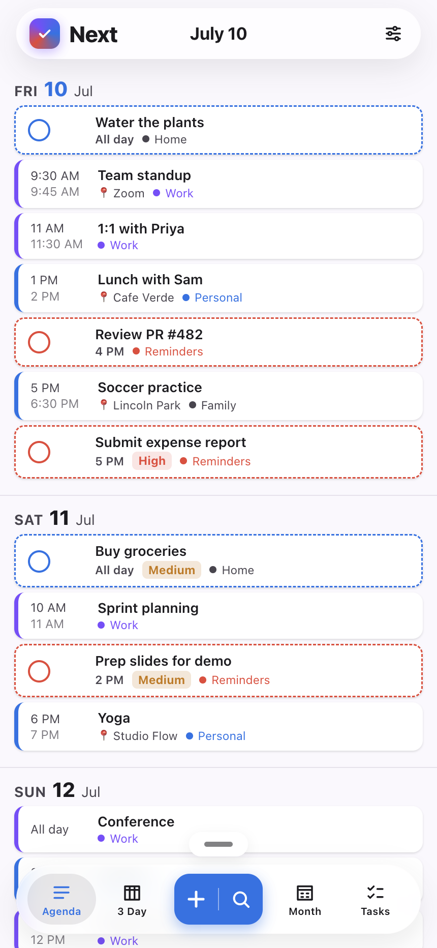 Next on iPhone — agenda in light mode